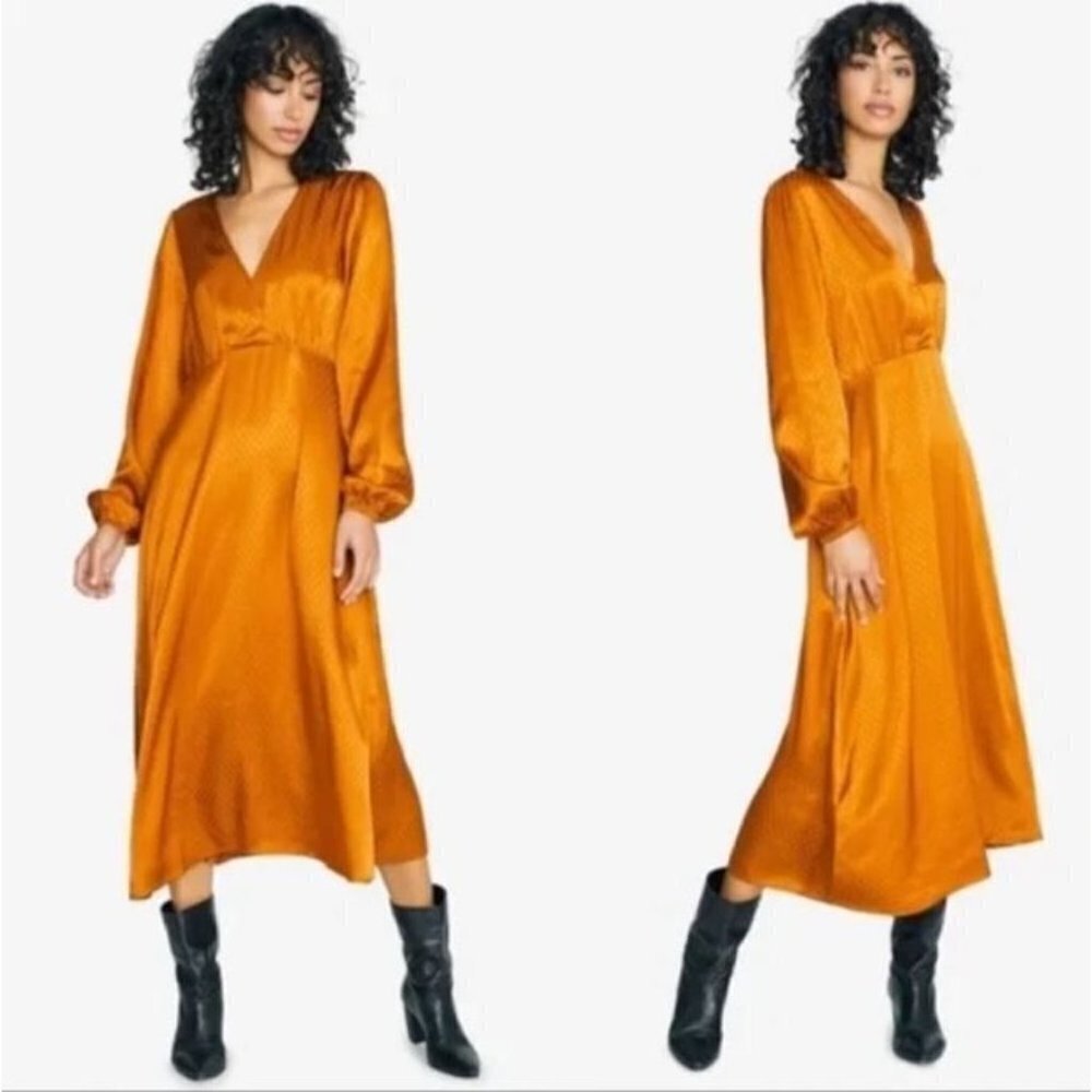 NWT Sanctuary Women's Size 10 Midi Dress Satin Burnt Orange Earth Bound Dotted
